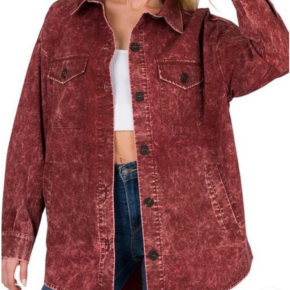 Vintage wash shacket. Zenana. Dark rust. Size M